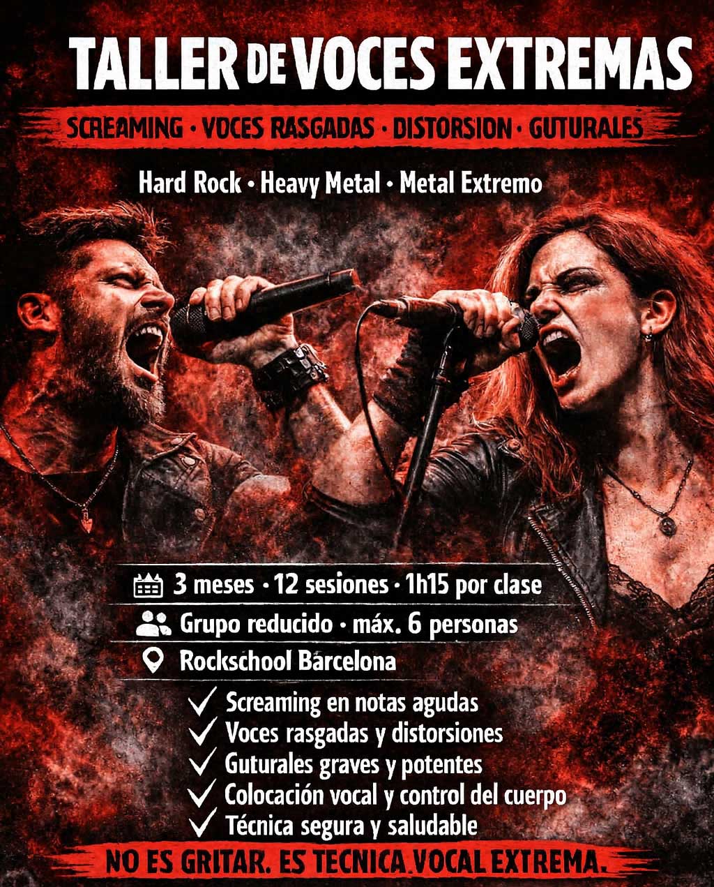 Rock School Barcelona taller voces extremas gutural heavy